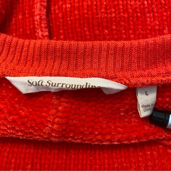 Soft Surroundings Ruffle Chenille Bright Coral Bonita Sweater - Large - Picture 7 of 11